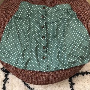 ASOS green polka dot button up skirt